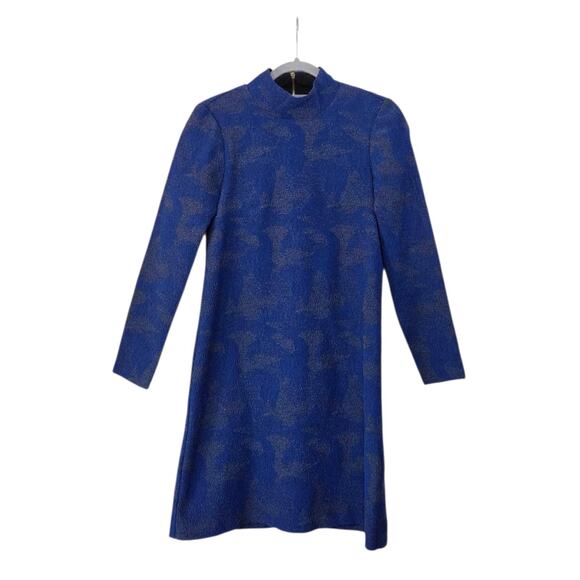 Hunter Bell Polly Blue Long Sleeved Mockneck Textured Shift Mini Dress, Size 0 - Picture 2 of 13